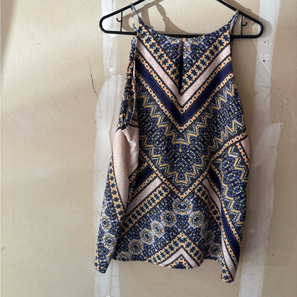 Renee C. Blue and White Graphic Tank Top